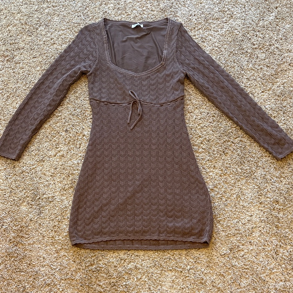 Hollister Women's Brown Knit Scoop-Neck Long Sleeve Dress